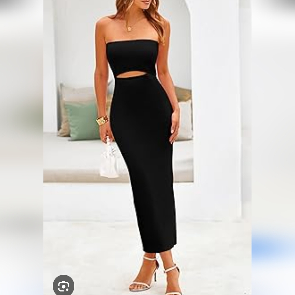 NWT PRETTY GARDEN Midi Bodycon Dress Strapless Cut Out Knit Tube Fitted - XL